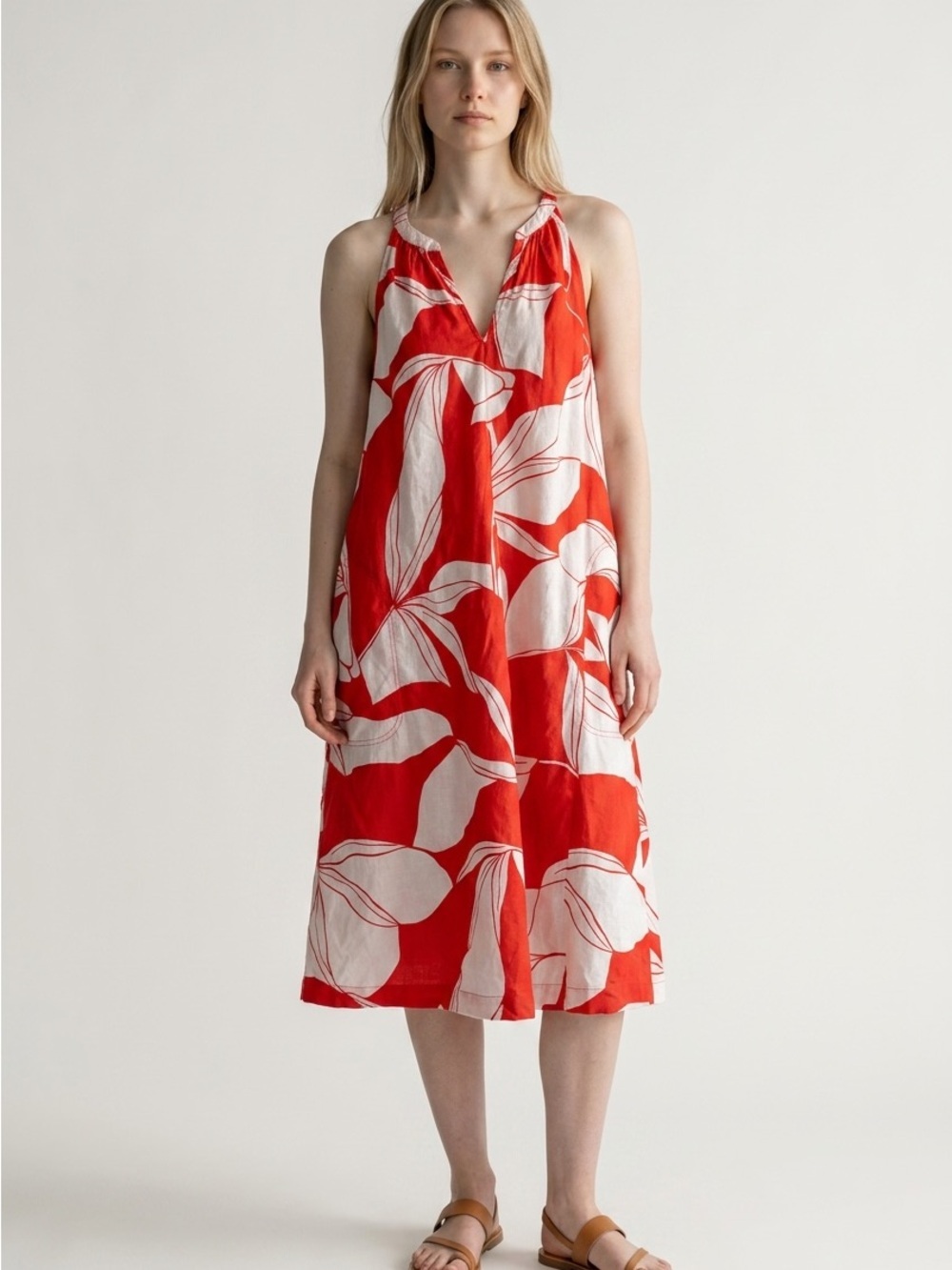 a new day Red and White Floral Halter-Style Midi Dress XL